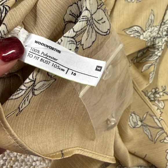 Woolworths Natural Split Mandarin Blouse Size 16 Peasant Boho Tunic Top - Picture 5 of 10